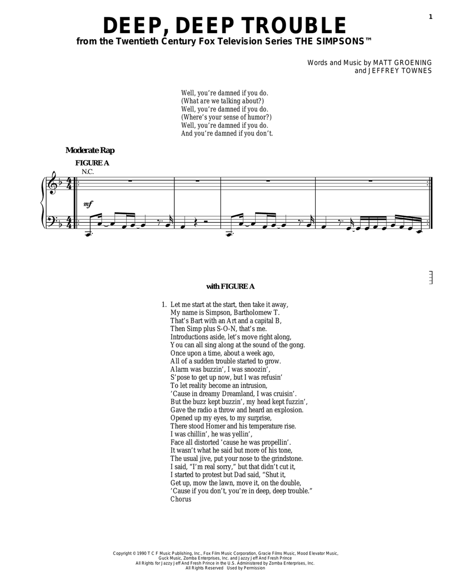 Deep, Deep Trouble Piano, Vocal, Guitar scores gallery preview page 1