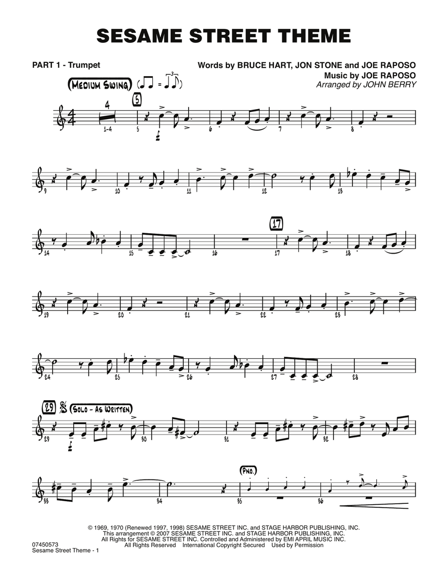 Sesame Street Theme - Part 1 - Bb Trumpet Jazz Ensemble scores gallery preview page 1