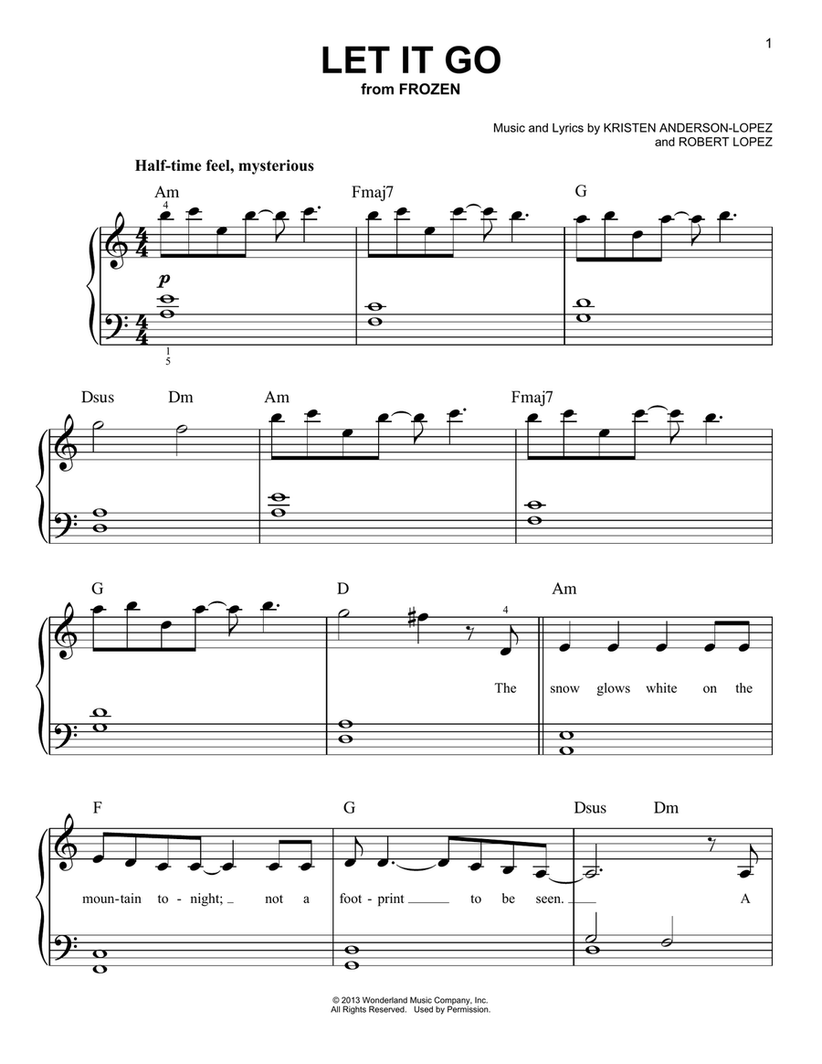 Let It Go (from Frozen) Easy Piano scores gallery preview page 1