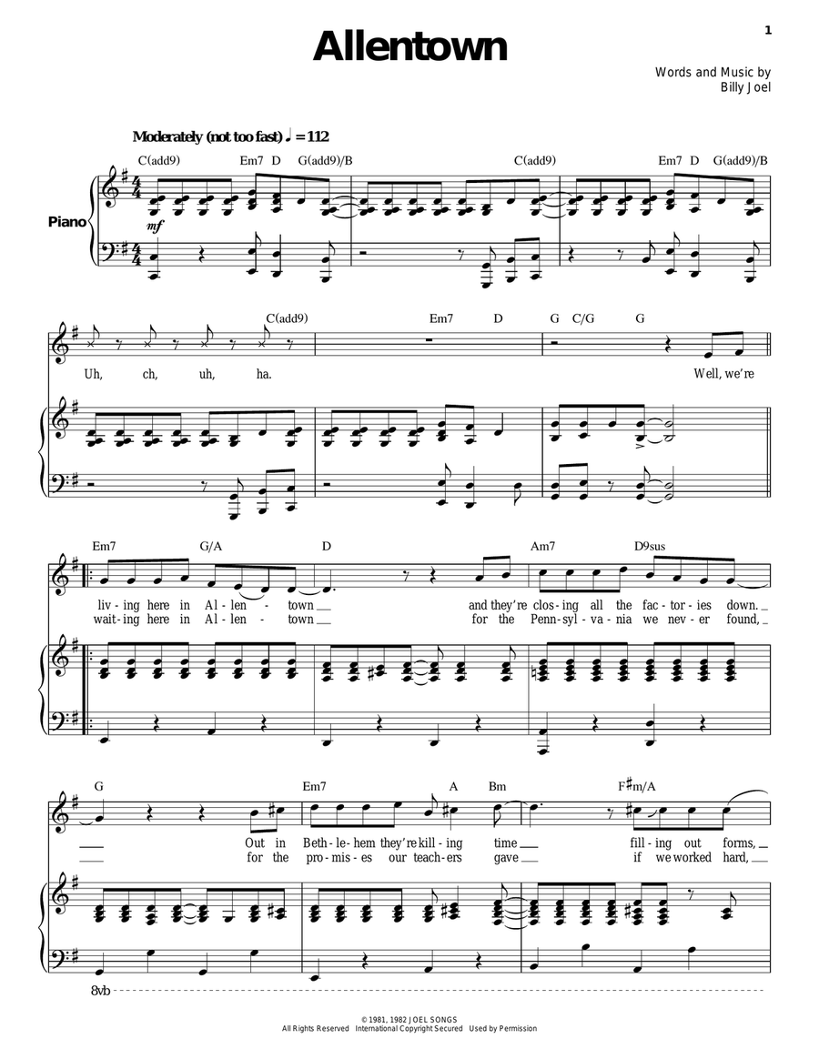 Allentown Allentown Piano, Vocal scores gallery preview page 1
