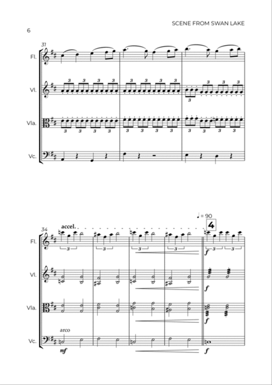 SCENE FROM SWAN LAKE - TCHAIKOVSKY – FLUTE, VIOLIN, VIOLA & CELLO Flute scores gallery preview page 6