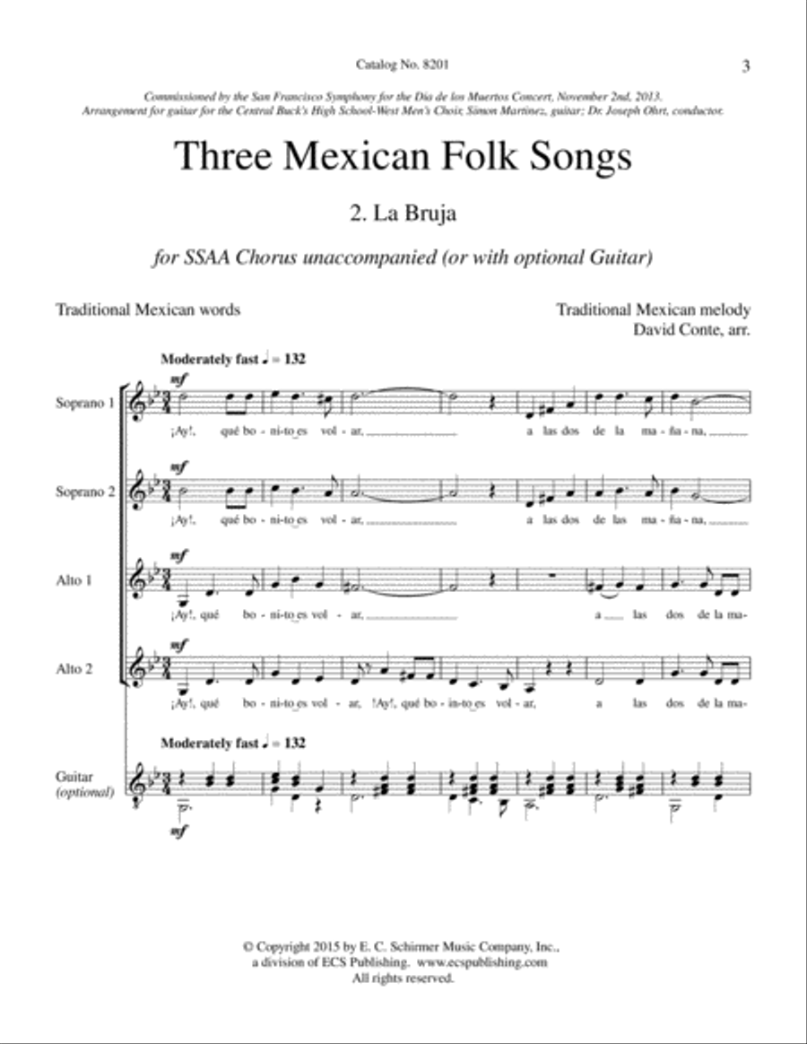 Three Mexican Folk Songs: 2. La Bruja SSAA scores gallery preview page 3