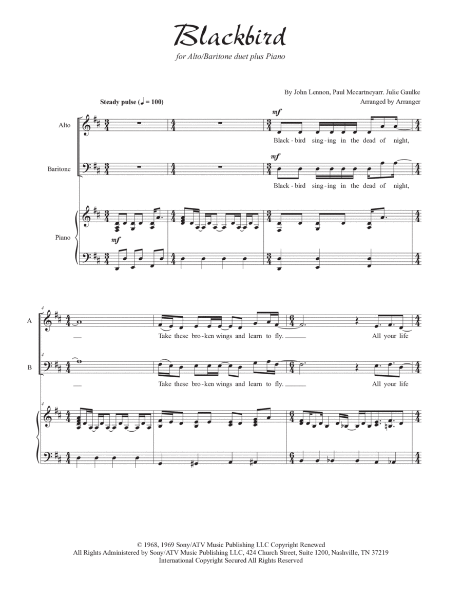 Blackbird Blackbird Alto Voice scores gallery preview page 1