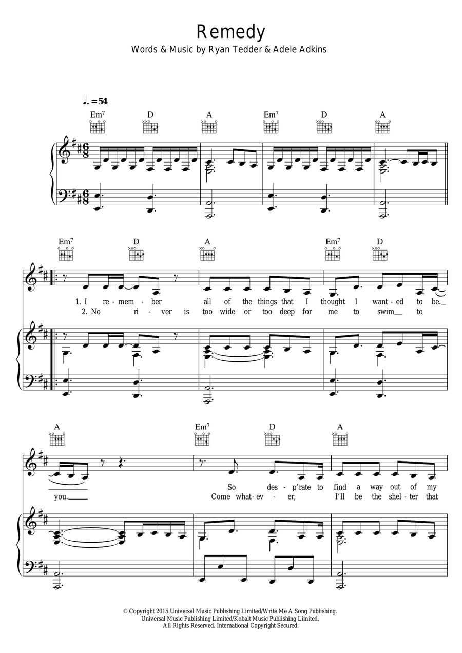 Remedy Remedy Piano, Vocal, Guitar scores gallery preview page 1