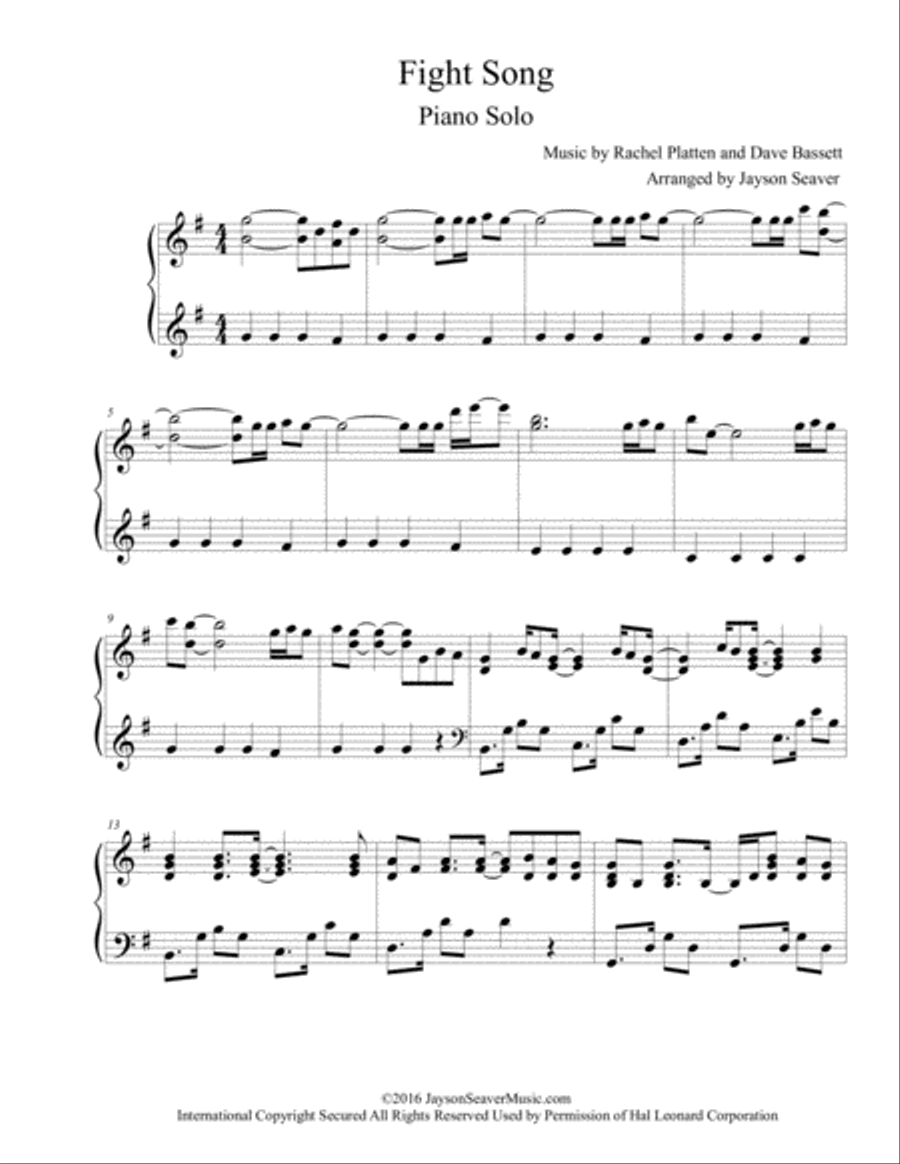 Fight Song Piano Solo scores gallery preview page 2