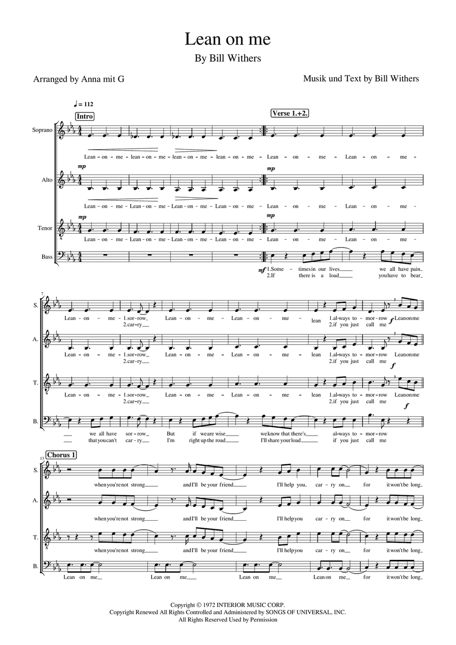 Lean On Me Lean On Me 4-Part scores gallery preview page 1
