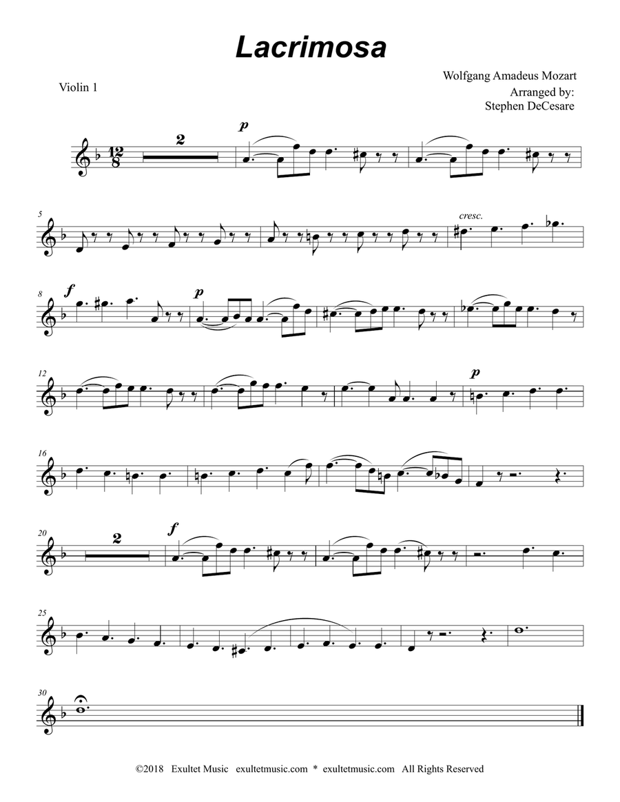 Lacrimosa (String Quartet and Piano) String Quartet scores gallery preview page 5