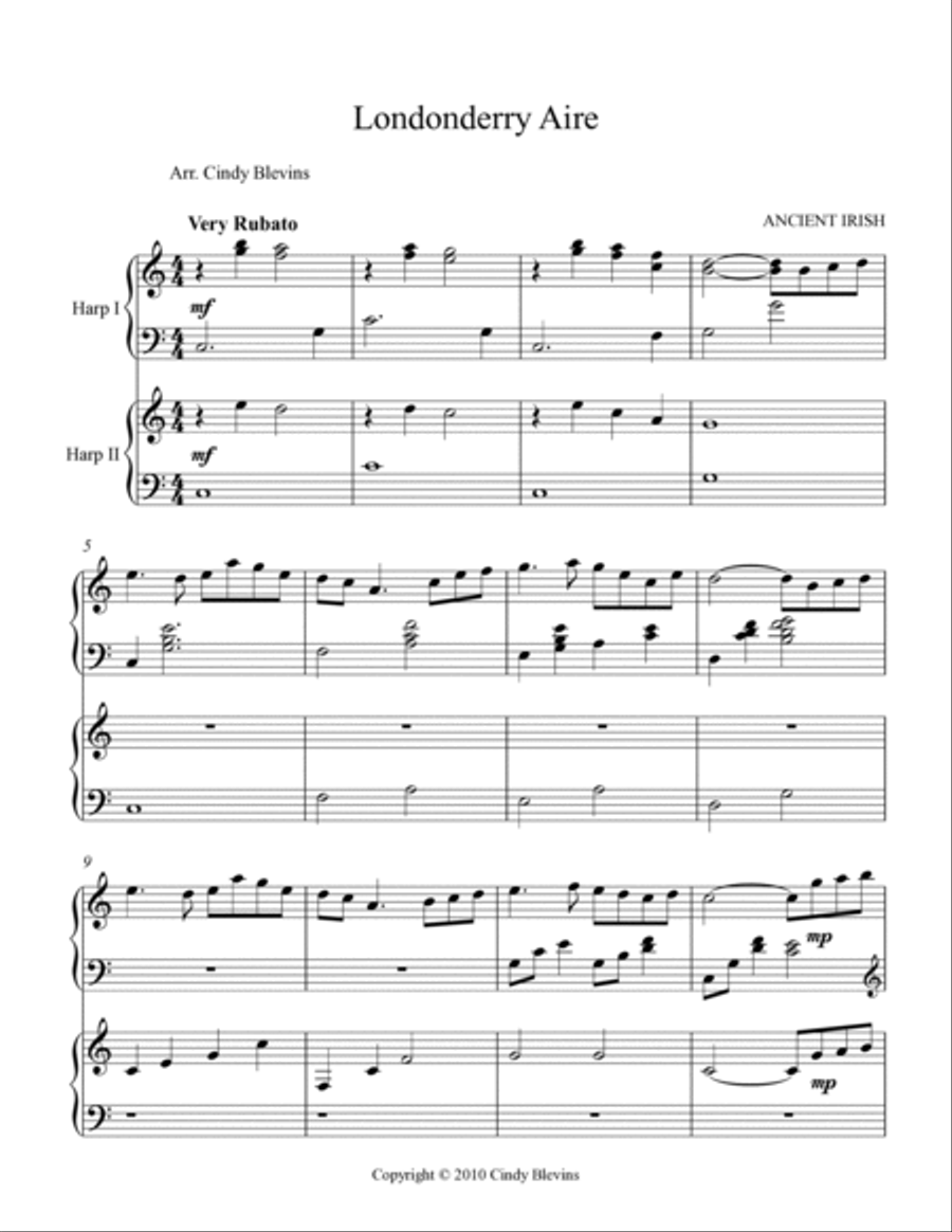 Londonderry Aire (Danny Boy), for Harp Duet Harp scores gallery preview page 2