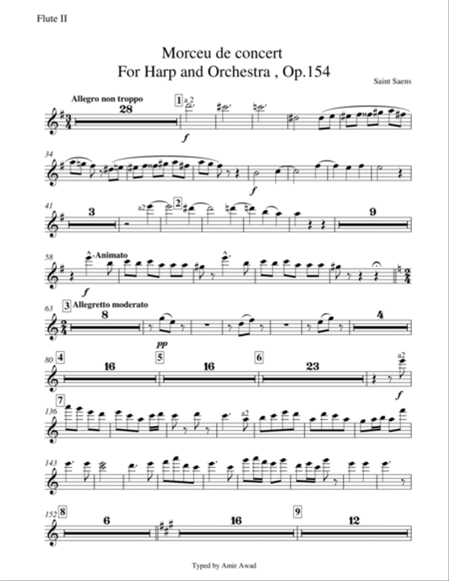 Saint Saens Morceau de concert, Op.154 for Harp and Orchestra (Complete parts without Solo Harp Part Full Orchestra scores gallery preview page 5