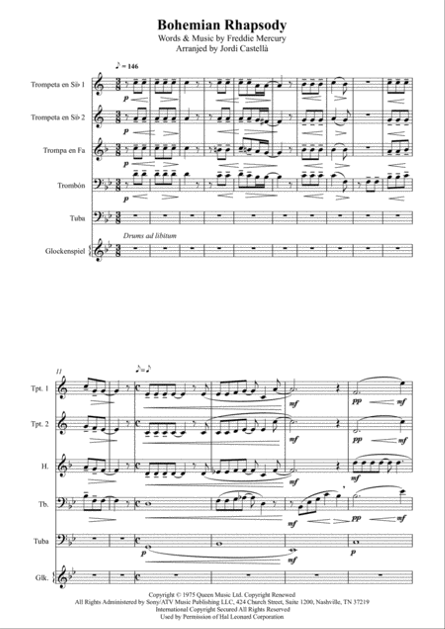 Bohemian Rhapsody Brass Ensemble scores gallery preview page 1