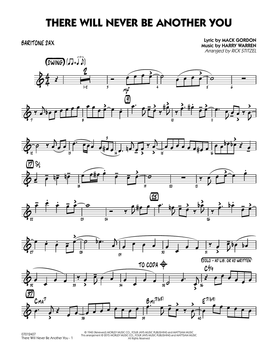 There Will Never Be Another You - Baritone Sax Jazz Ensemble scores gallery preview page 1