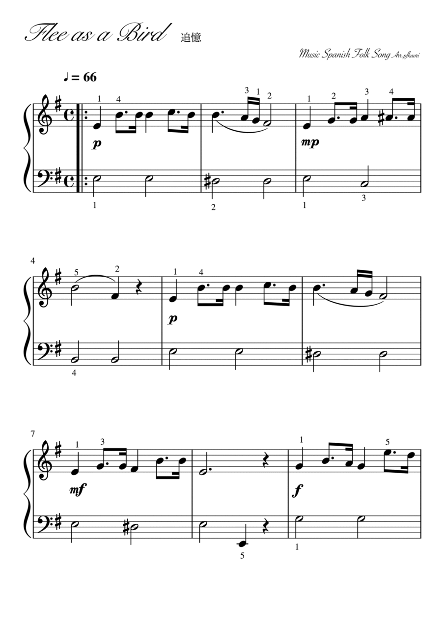 "Flee as a Bird" (Em) easy piano