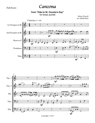 Canzona - from "Ode to St. Cecelia's Day - for brass quintet