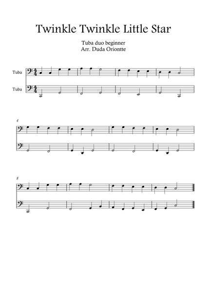 Twinkle Twinkle Little Star DUET (For BEGINNER and kids) (tuba duo) image number null