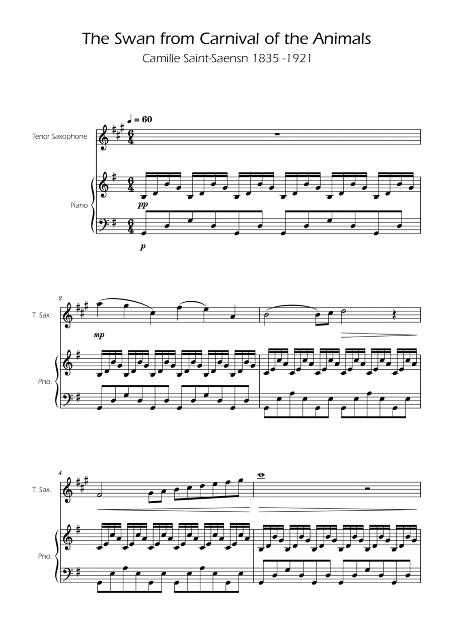 Book cover for The Swan - Camille Saint-Saëns - Tenor Sax w/ Piano