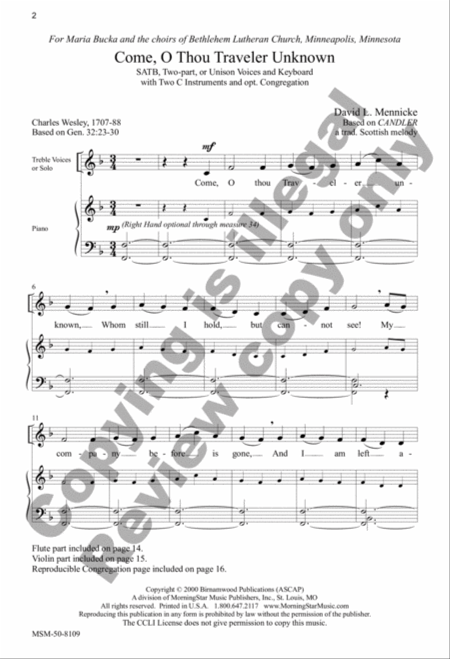 Come, O Thou Traveler Unknown 4-Part scores gallery preview page 2