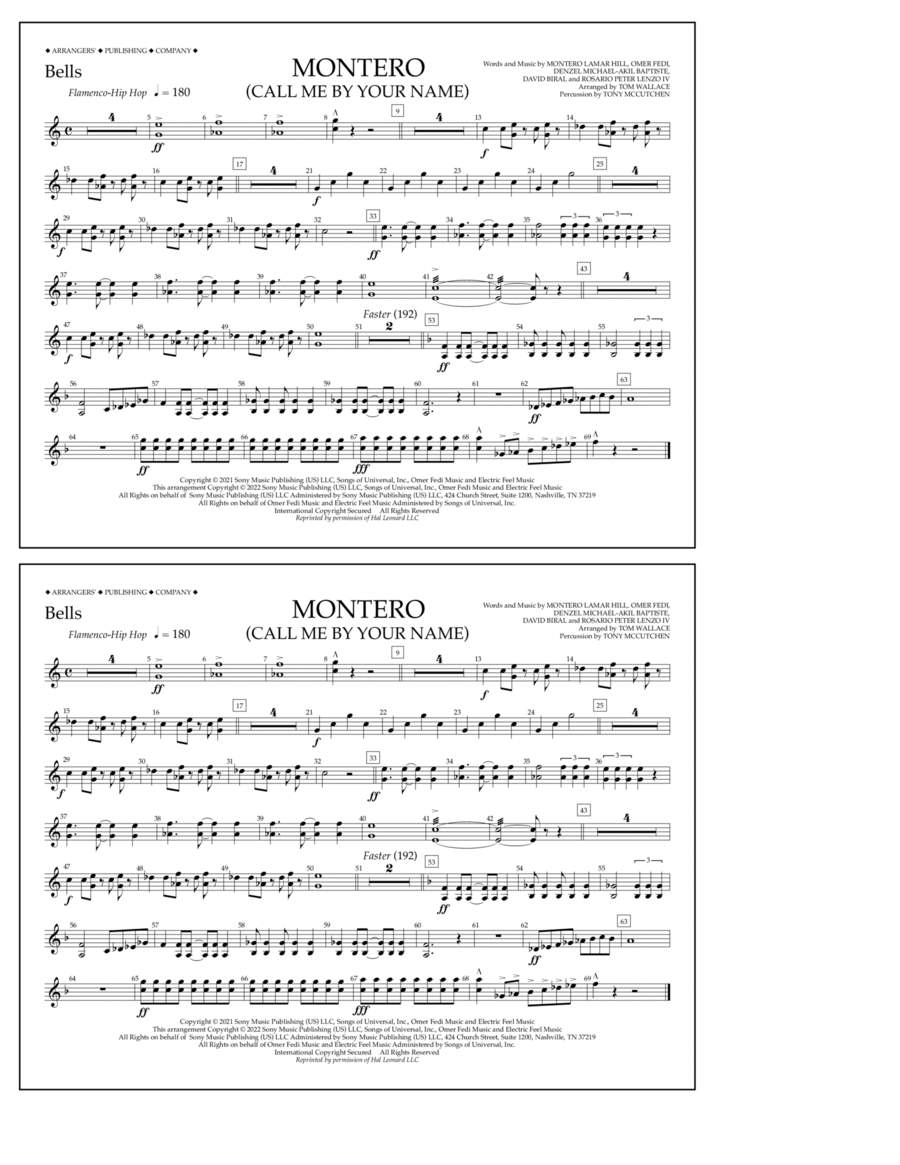 Montero (Call Me By Your Name) (arr. Tom Wallace) - Bells Marching Band scores gallery preview page 1