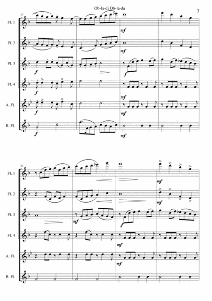 Ob-La-Di, Ob-La-Da Woodwind Ensemble scores gallery preview page 3