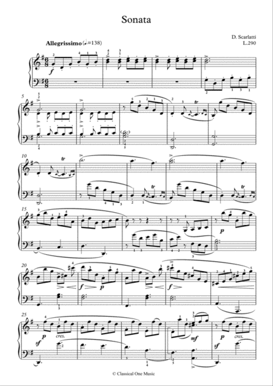 Scarlatti-Sonata in G-Major L.290 K.477(piano) Piano Solo scores gallery preview page 2