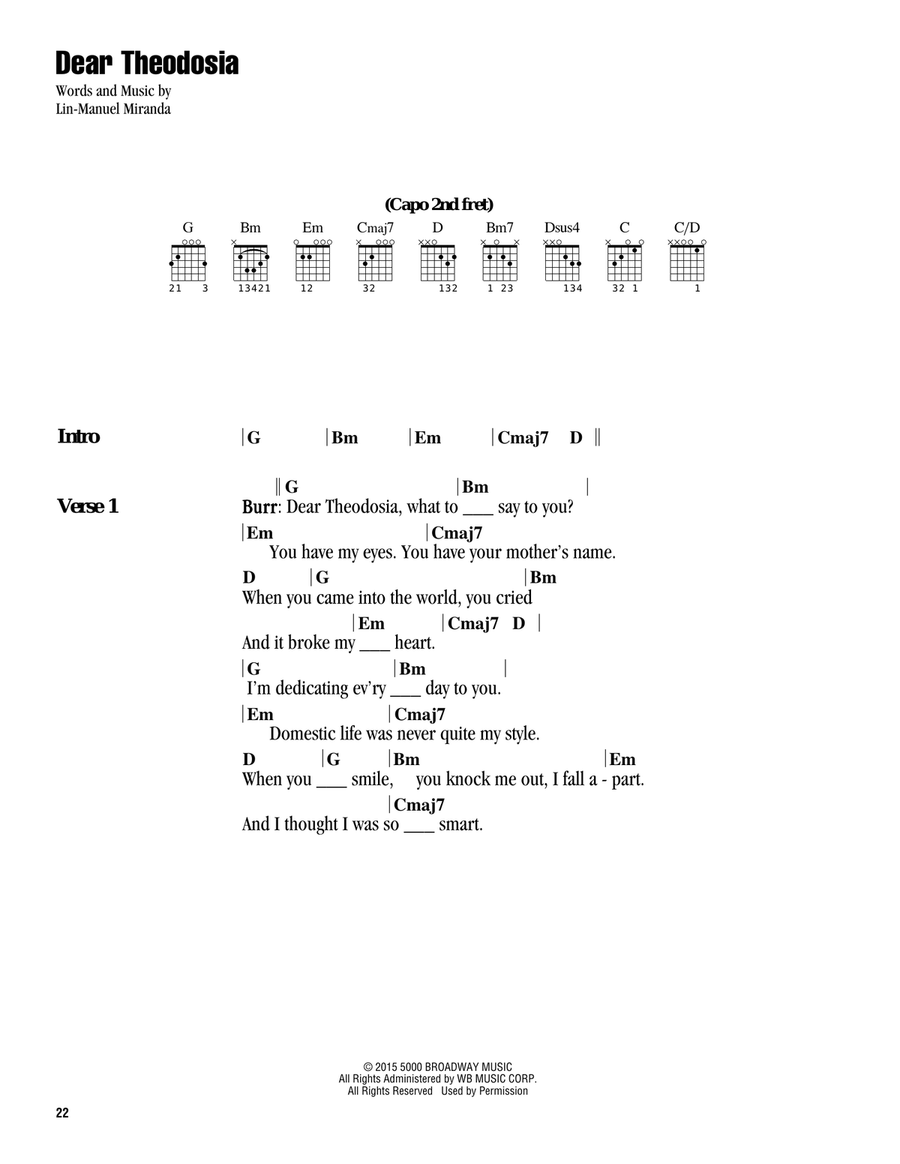 Dear Theodosia (from Hamilton) Guitar scores gallery preview page 1