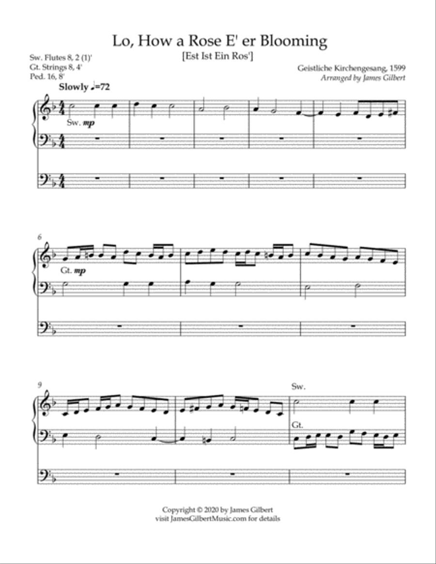 Lo, How A Rose E'er Blooming Organ Solo scores gallery preview page 2