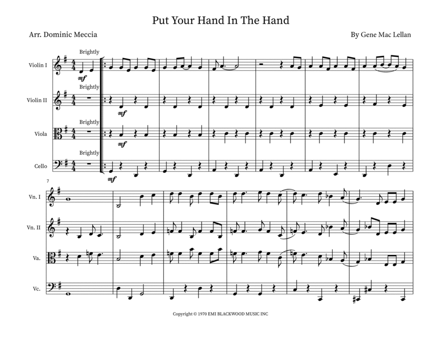 Put Your Hand In The Hand String Quartet scores gallery preview page 1