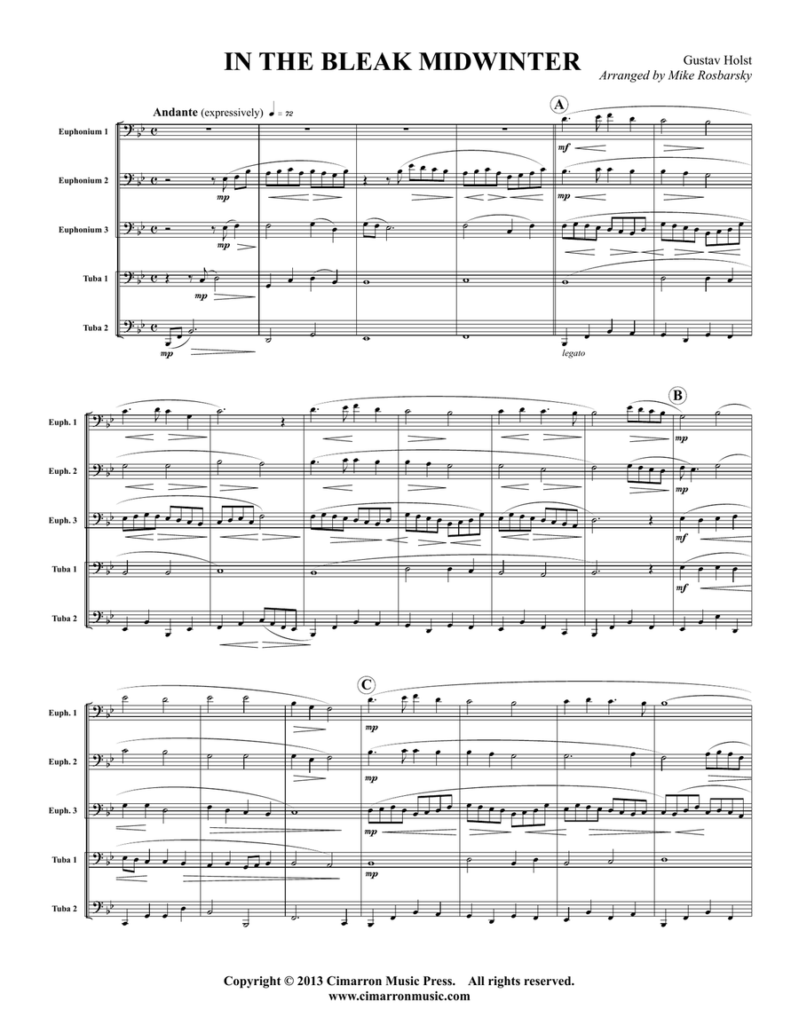 In the Bleak Midwinter by Gustav Holst Euphonium - Digital Sheet Music
