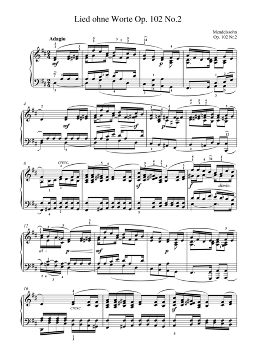 Mendelssohn-Lied ohne Worte Op. 102 No.2(Piano) image number null