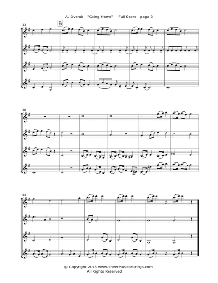 Dvorak, A. - "Going Home" from the New World Symphony for 4 Violins image number null