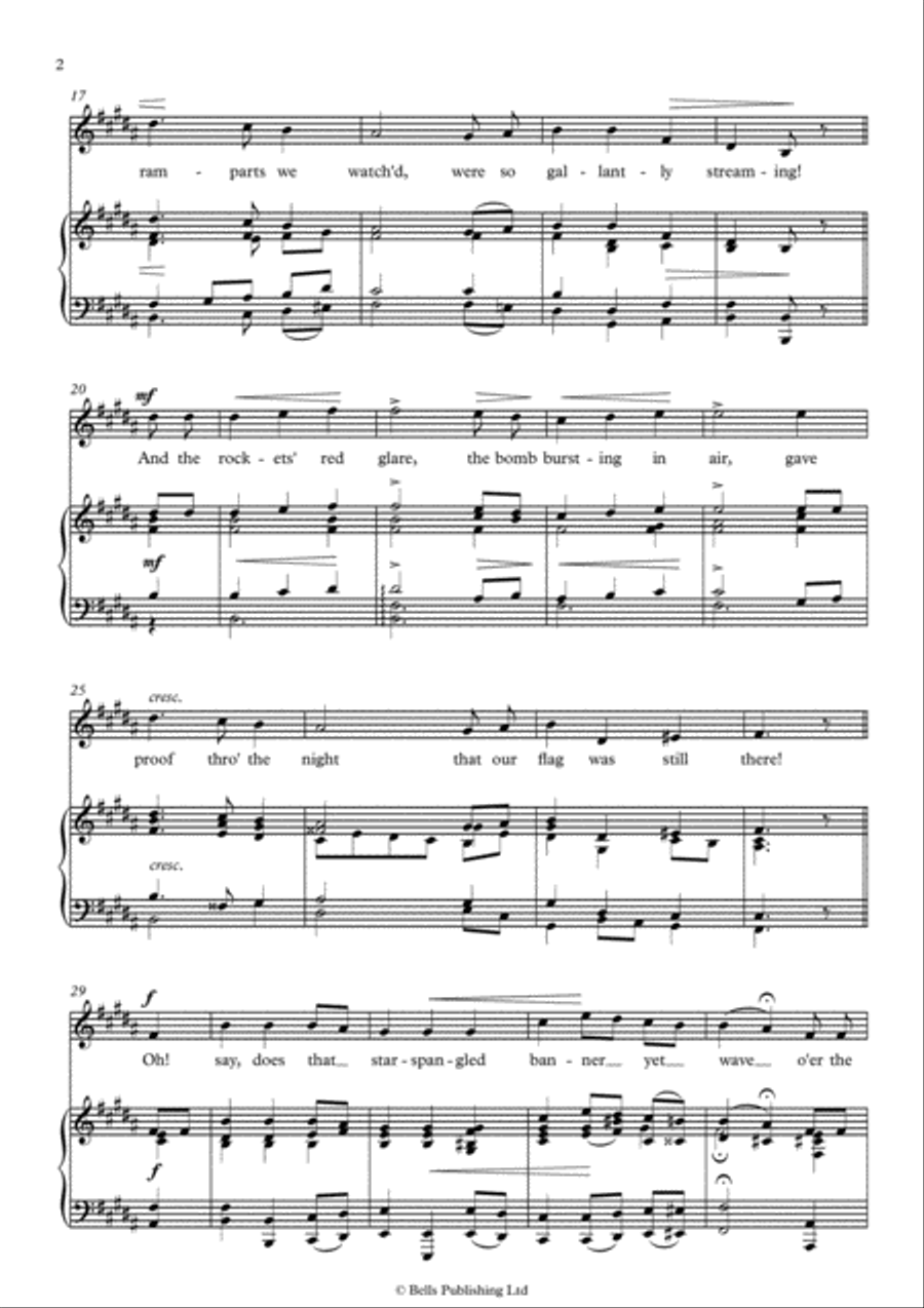 The Star-Spangled Banner (B Major) Voice Solo scores gallery preview page 2