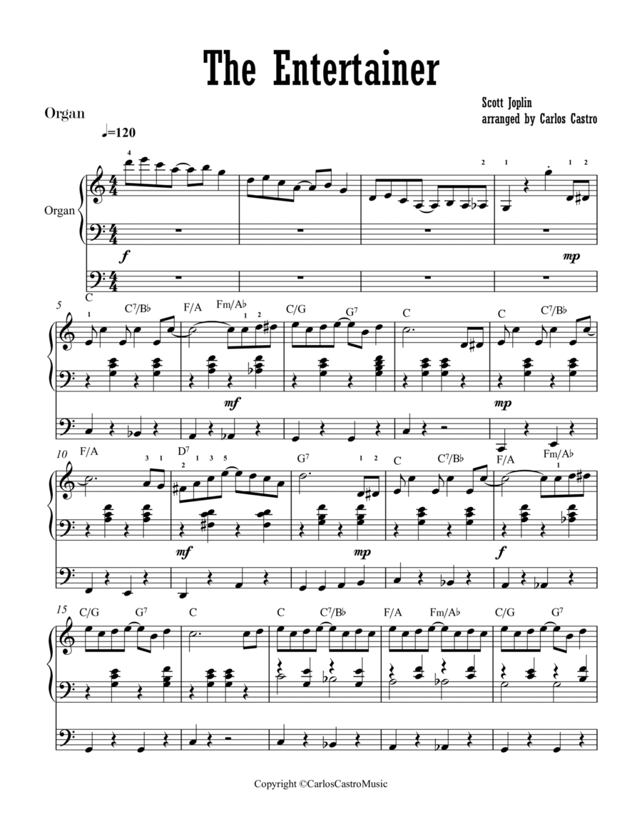 THE ENTERTAINER easy ORGAN VERSION by Scott Joplin Organ Solo