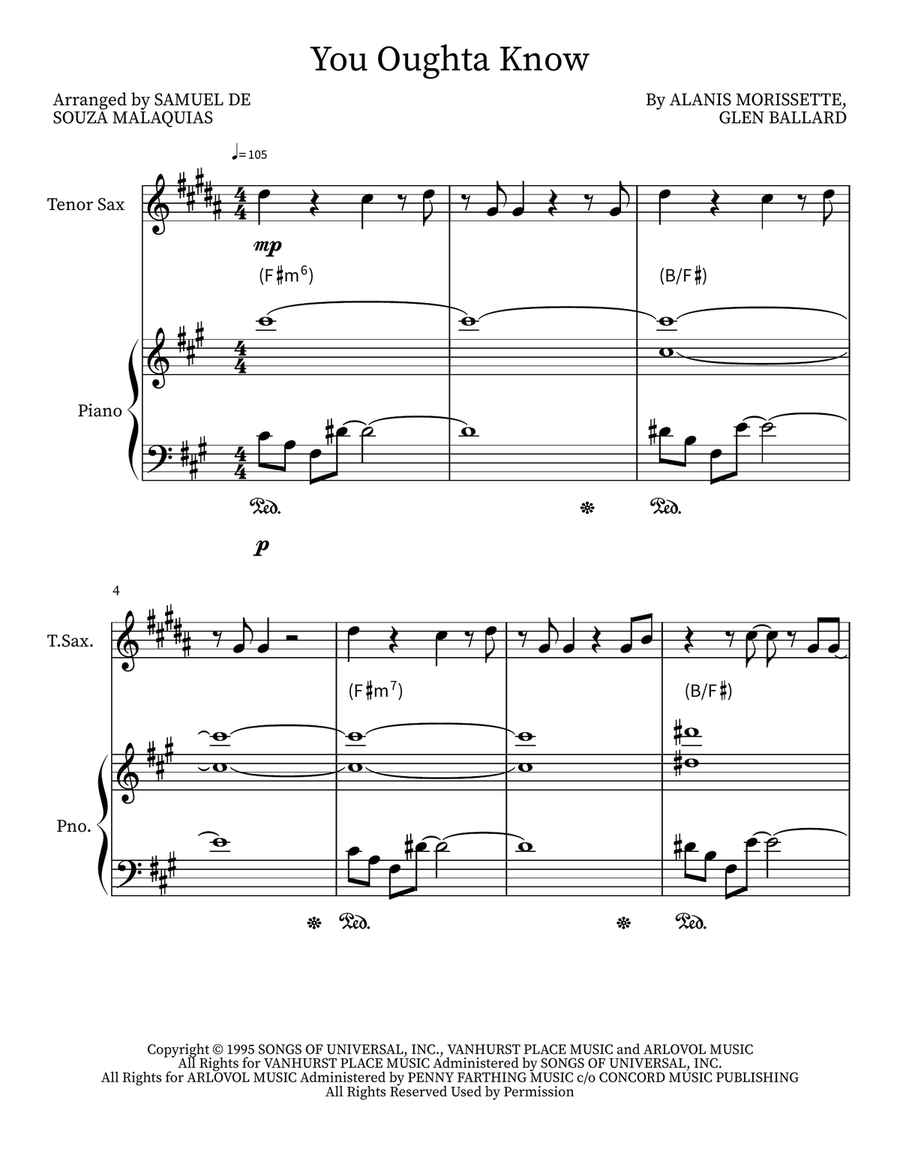 You Oughta Know Tenor Saxophone scores gallery preview page 1