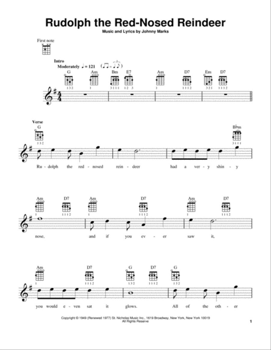 Rudolph The Red-Nosed Reindeer Ukulele scores gallery preview page 1