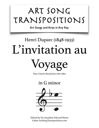 Book cover for DUPARC: L'invitation au Voyage (transposed to G minor)