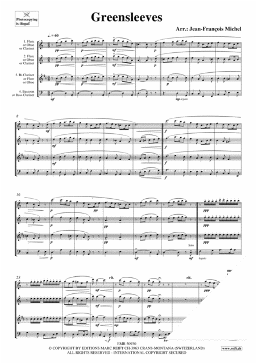 Greensleeves Woodwind Quartet scores gallery preview page 3