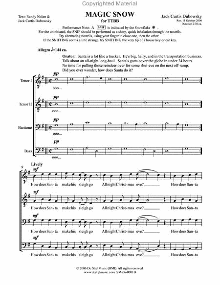 Magic Snow (TTBB) by Jack Curtis Dubowsky Choir - Sheet Music
