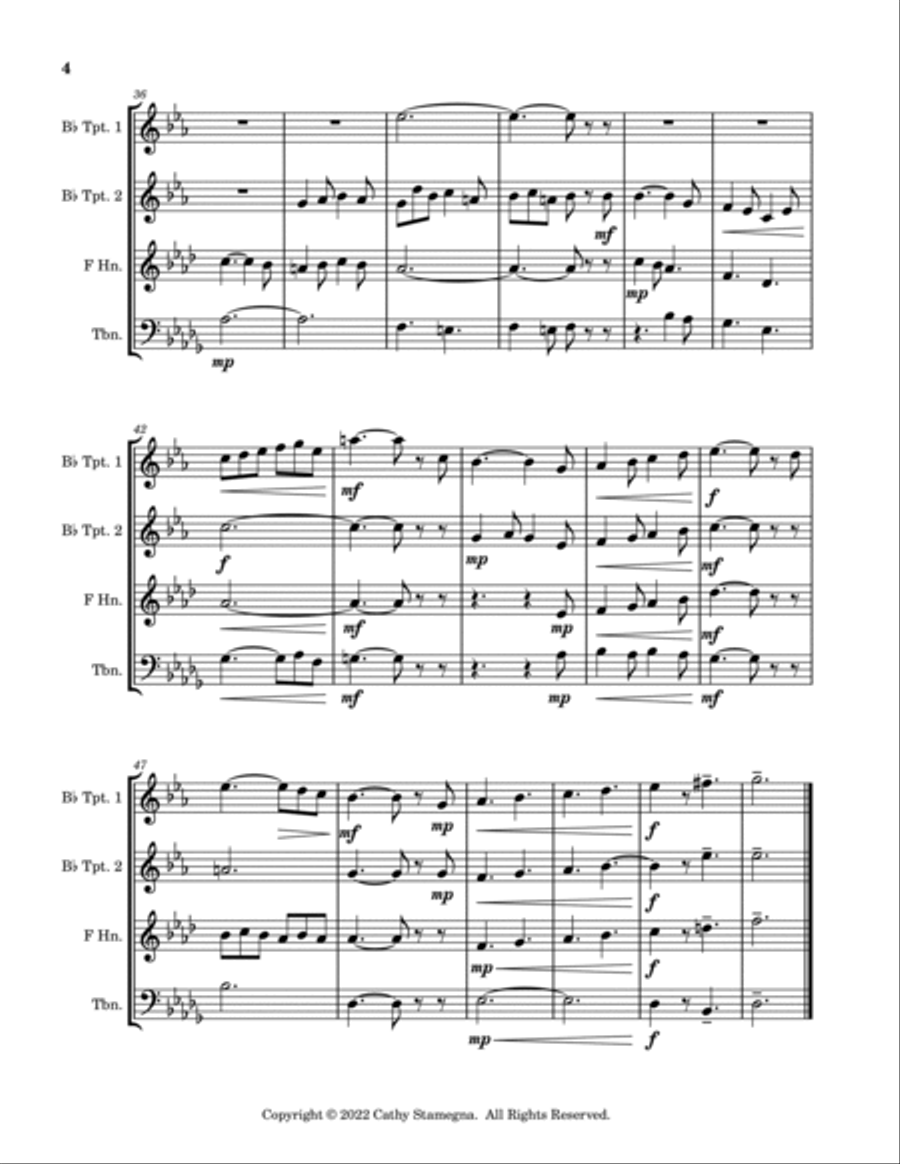 I’ll Take You Home Again, Kathleen (Brass Quartet: Two Bb Trumpets, Horn in F, Trombone) Brass Quartet scores gallery preview page 5
