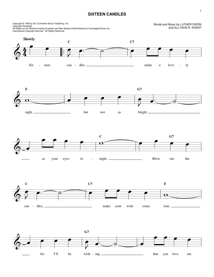 Sixteen Candles Piano scores gallery preview page 1