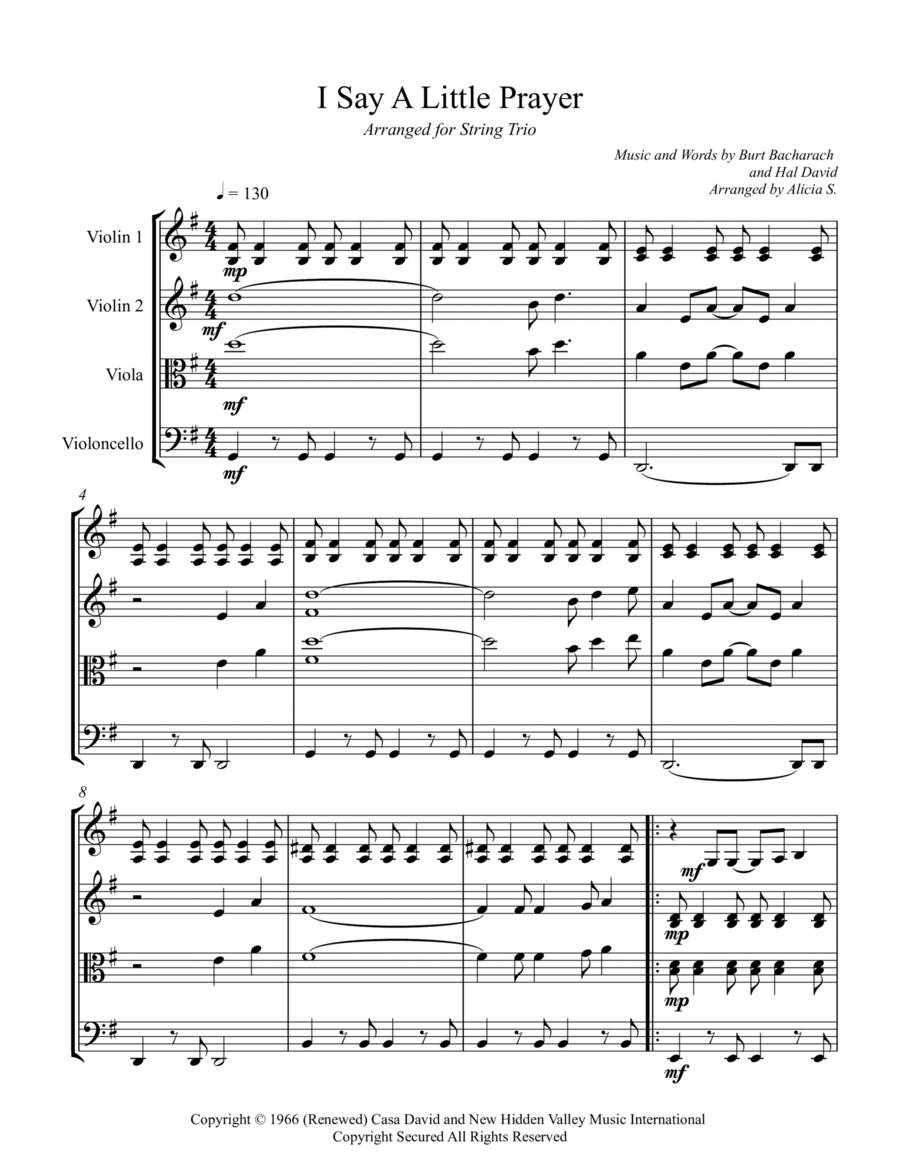 I Say A Little Prayer I Say A Little Prayer String Trio scores gallery preview page 1
