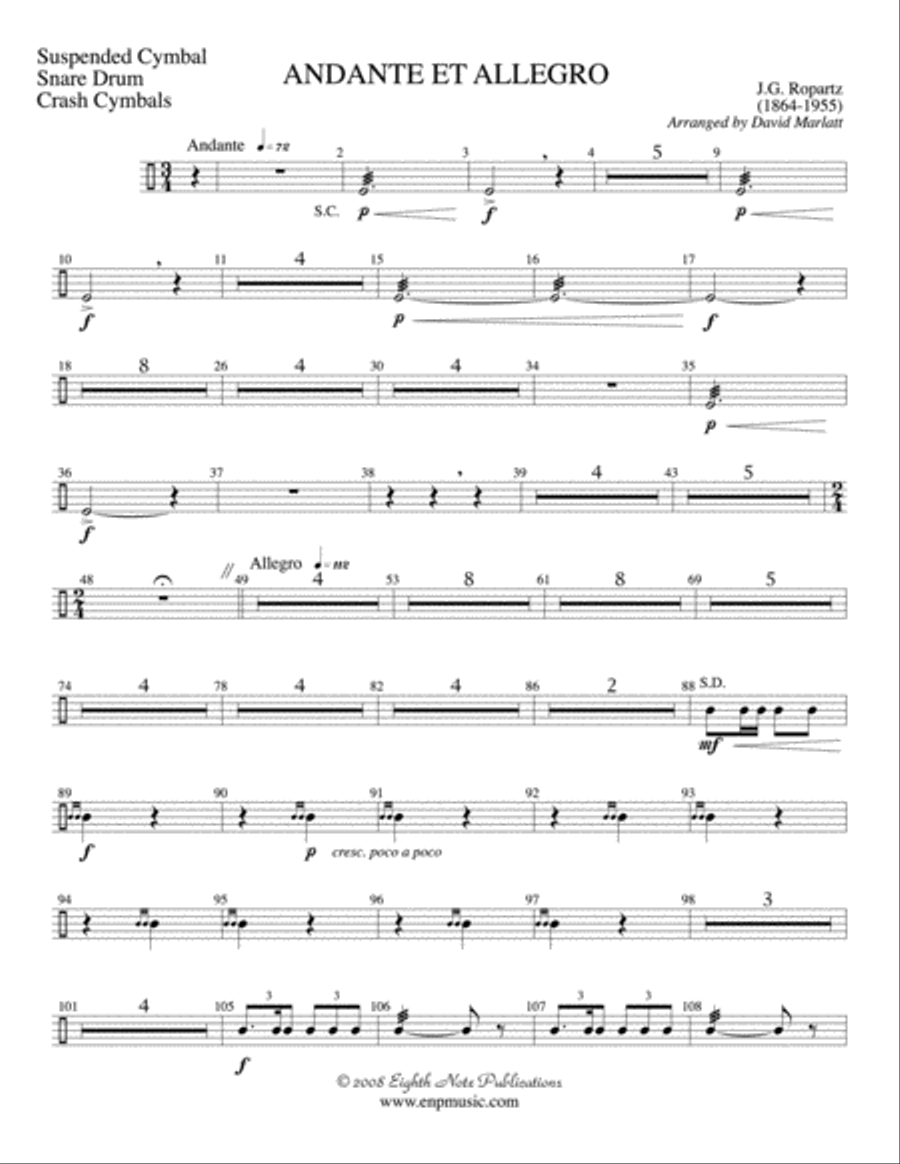 Andante et Allegro (Solo Trumpet and Concert Band): 1st Percussion Concert Band scores gallery preview page 1