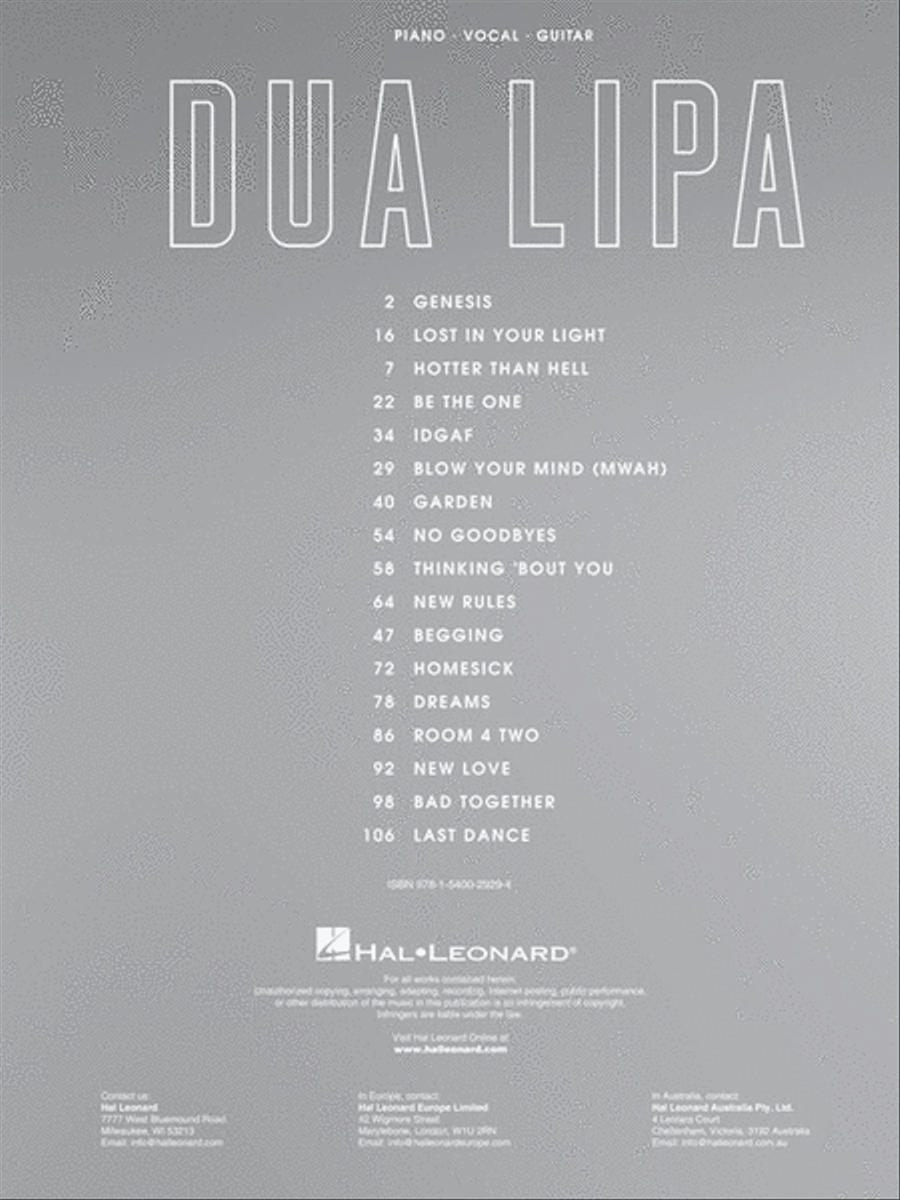 Dua Lipa Piano, Vocal, Guitar scores gallery preview page 2