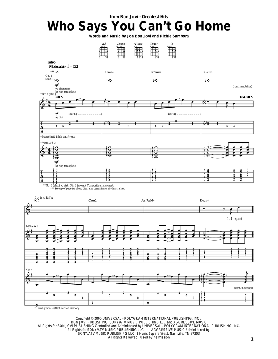Who Says You Can't Go Home Acoustic Guitar scores gallery preview page 1