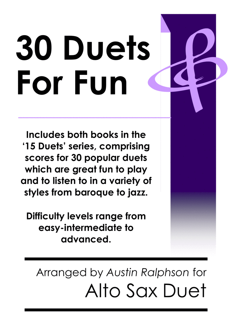 COMPLETE Book of 30 Alto Sax Duets for Fun (popular classics volumes 1 and 2) - various levels Woodwind Duet scores gallery preview page 1