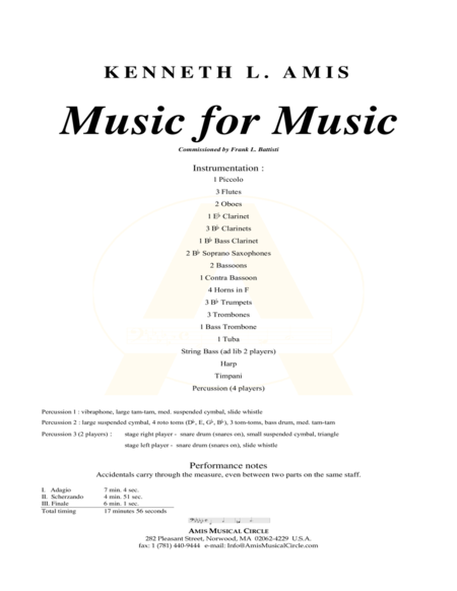 Music for Music - STUDY SCORE ONLY