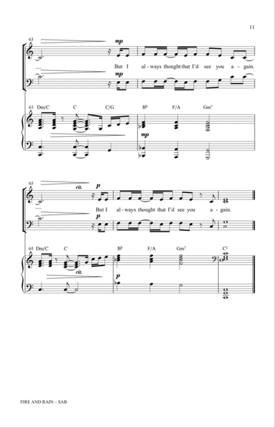 Fire And Rain (arr. Greg Gilpin) 3-Part scores gallery preview page 11