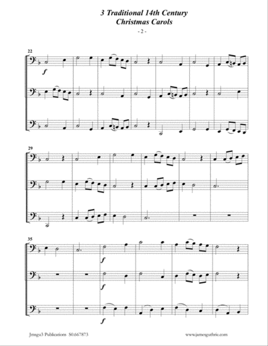 3 Traditional 14th Century Christmas Carols for Euphonium Duo & Tuba Brass Duet scores gallery preview page 2