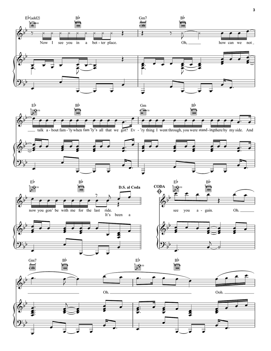 See You Again (feat. Charlie Puth) Piano, Vocal, Guitar scores gallery preview page 3