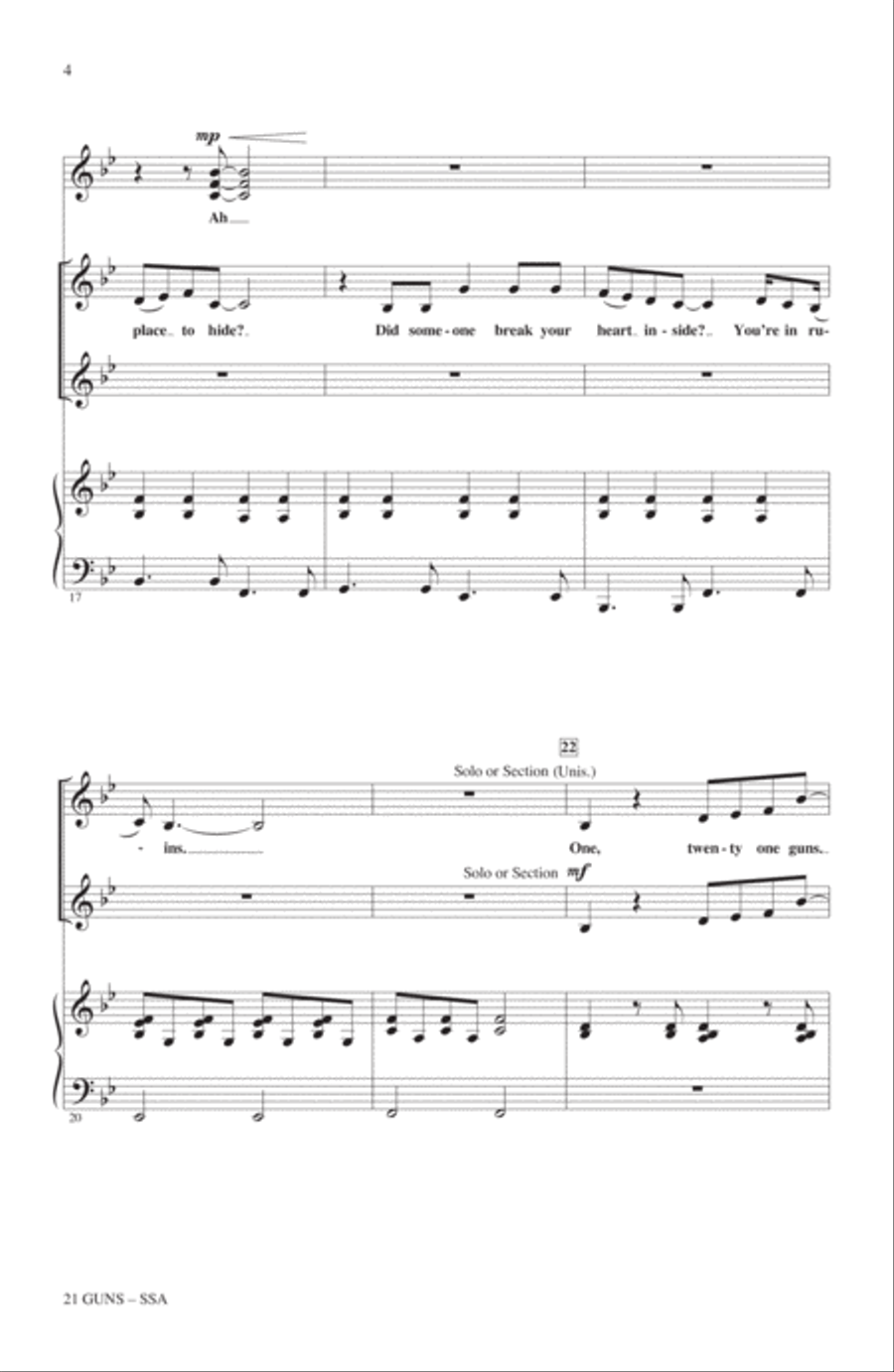 21 Guns (from Green Day's American Idiot) (arr. Roger Emerson) SSA scores gallery preview page 3