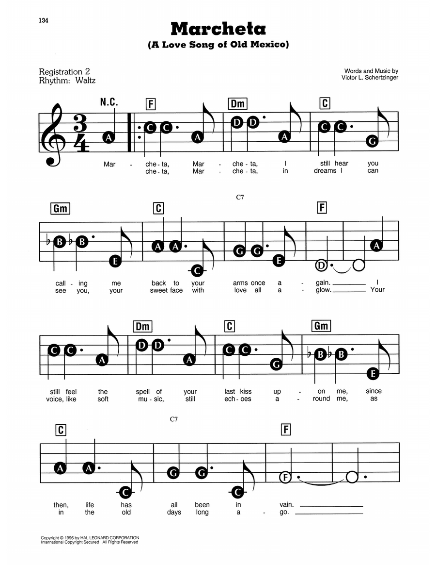 Marcheta (A Love Song Of Old Mexico) Electronic Keyboard scores gallery preview page 1