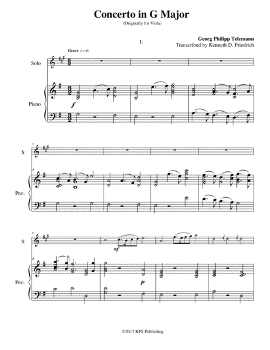 Telemann Viola Concerto in G Tenor Saxophone scores gallery preview page 1